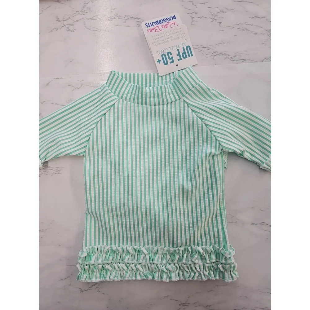Ruffle Butts Seersucker Long Sleeve Swimsuit Baby Girls 6-12 Months